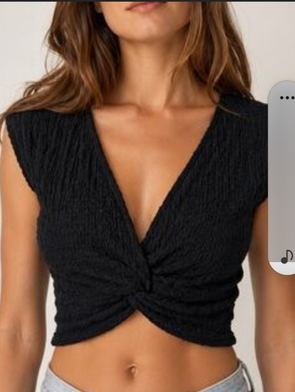 NWOT Free People Black Twist Front Waffle Knit Crop Cropped Top XS Boho stretch